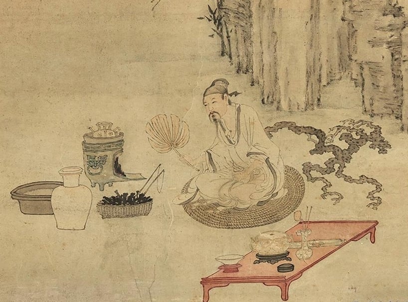 明唐寅〈煎茶圖〉，國立故宮博物院藏，圖為局部。（中華文物學會提供）