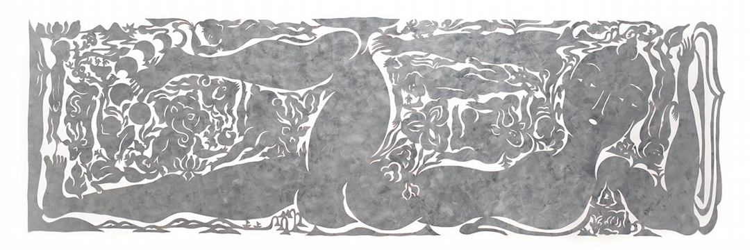 吳耿禎《走河／銀》，壓克力顏料、棉紙，57×185cm，2018。（尊彩藝術中心提供）