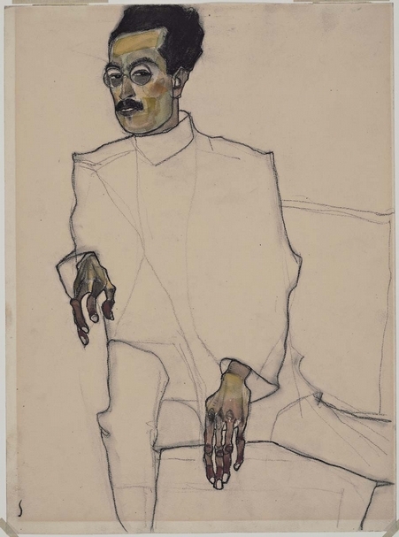 埃貢．席勒《Portrait of Doctor X》，黑色蠟筆、水彩、紙，39.7×29.2cm，1910。（© Allen Phillips / Wadsworth Athemuseum，路易威登基金會提供）