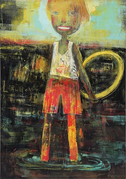 奈良美智《天使墮落了》，壓克力、木板，73×52cm， 1987，預估價70萬至90萬港元。圖｜富藝斯