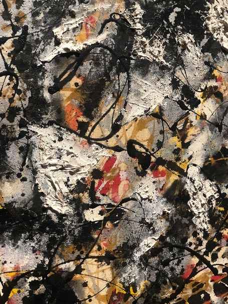 傑克遜．波洛克（Jackson Pollock）1950年的《紅色筆觸作曲》（Composition With Red Strokes），簽署並註明日期「Jackson Pollock 1950」，36.5 x 25.5in（93 x 65.1cm），簽署並註明日期「Jackson Pollock 1950」，拍前估價5至7,000萬，成交額：5,540萬美元。（佳士得提供）