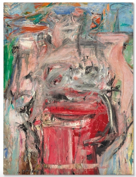 威廉．德庫寧（Willem de Kooning）1954-55年的《女人風景》（Woman as Landscape），簽署「de Kooning」，65.5x49.4in（166.3x125.4cm），拍前估價：6至8千萬美元，今晚成交額：6,900萬美元。（佳士得提供）