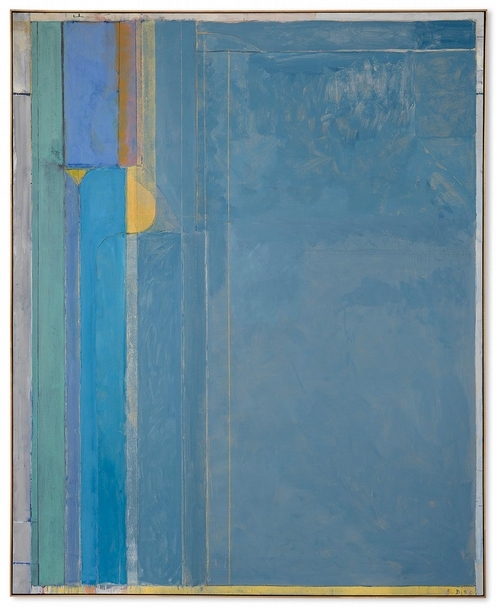 理查德.迪本科恩(Richard Diebenkorn),《海洋公園#137》,與藝術家的姓名首字母簽名並註明日期為“RD 85”(右下); 再次簽名,標題和日期再次'R. DIEBENKORN - 1985 OCEAN PARK#137'(背面),100x81in.(254 x 205.7cm),拍前估價:1千8百-2千2百萬美元,該晚成交額:2千258萬美元。(佳士得提供)