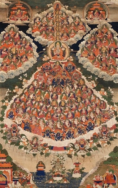 《皈依境唐卡》，棉布礦物膠彩，67x42cm，18世紀，西藏。（湛然國際提供）