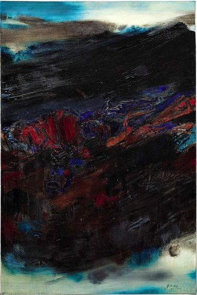 朱德群《No. 144》，油彩、畫布，147 x 97.5cm，1963，估價：1,000萬至1,500萬港元。（蘇富比提供）