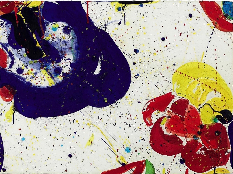 山姆．弗朗西斯（Sam Francis）《斑點》，壓克力顏料、紙本，56.8 x 76cm，1964，估價：65萬至95萬港元。（蘇富比提供）