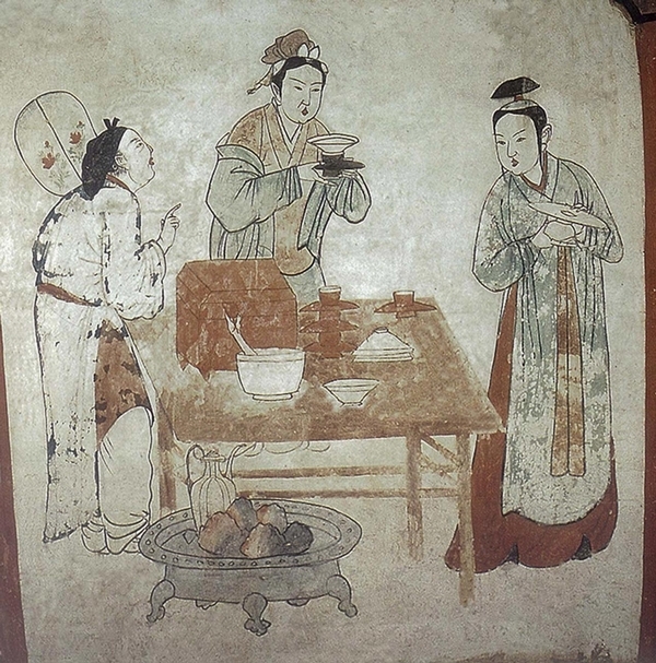 圖8 張世古墓後室西南壁備茶圖。（張倩、郝紅星提供）