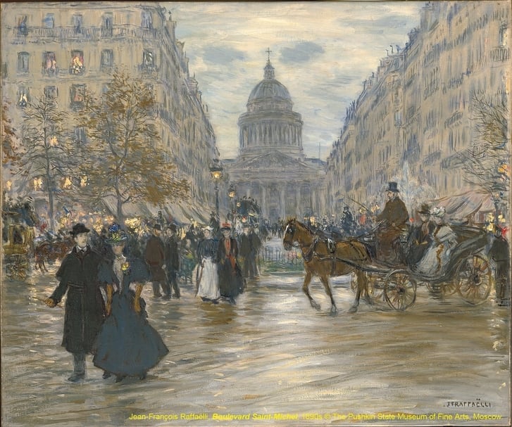尚－法蘭索瓦．哈斐利（Jean-François Raffaëlli）《聖米歇爾大道》（Boulevard Saint-Michel ），1890s。（主辦單位提供）