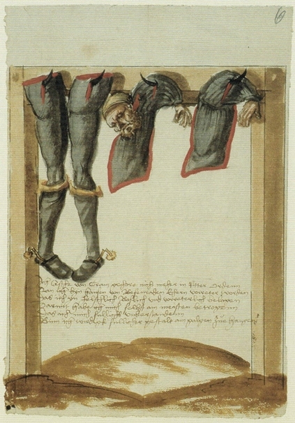 貝森哈德（Hans Besenrade）用來控訴貴族馮克讓（Asche von Cramm）失信的圖像，1524年。（© 維基共享）