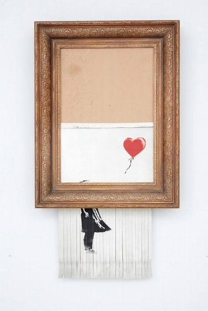 藝術市場的輝煌時刻，秋季拍賣市場的進展班克西（Banksy）《垃圾桶中的愛》（Love is in the Bin）。（本刊資料室）
