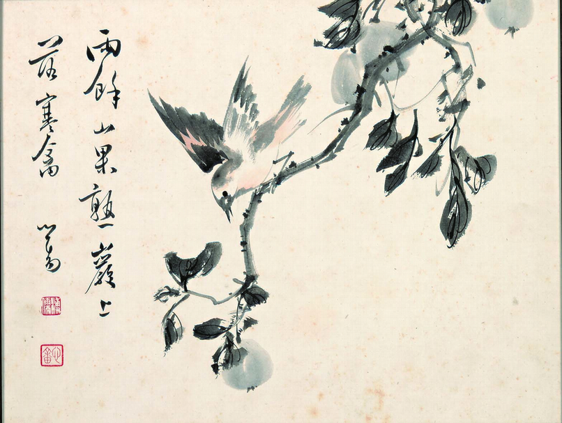 溥心畬1955年作〈柿鳥〉，30×39公分。