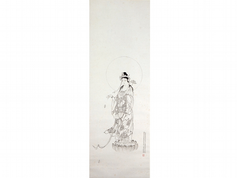 溥心畬1961年作〈觀音〉，119×41公分。