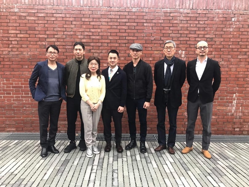 水墨現場( INK NOW)新聞發布會於今日下午在王大閎書軒隆重登場。左起:水墨現場藝術總監王焜生、意識畫廊執行總監徐浩登、羲之堂總經理陳筱君、水墨現場主席兼創辦人許劍龍、藝術家胡嘉、高士畫廊總經理張孟起、無有建設主持人劉冠宏。(攝影/陳意華)