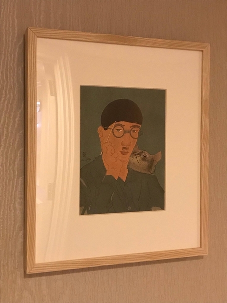 藤田嗣治(Léonard Tsuguharu Foujita)《自畫像與貓》,版畫,33x24.5cm,1927。(攝影/楊椀茹)