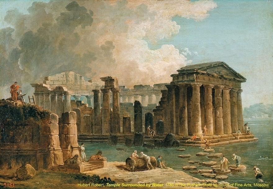 于貝．霍貝（Hubert Robert）《被水環繞的神殿》（Temple Surrounded by Water ），1780s。（主辦單位提供）