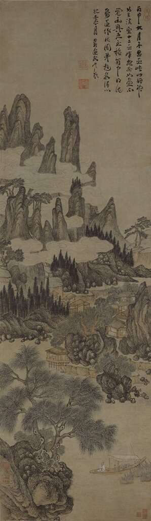 詹景鳳〈舟出巫峽圖〉軸,紙本設色,上海博物館藏。