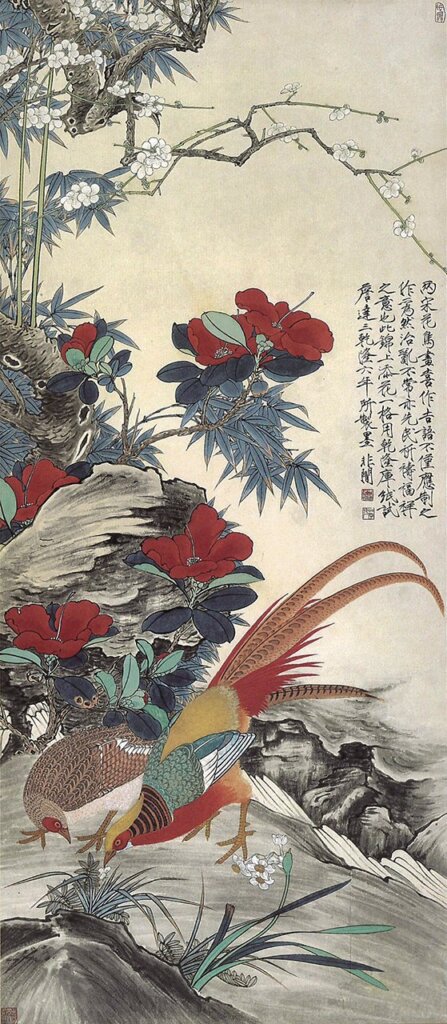 于非闇1938年作〈錦上添花〉，150.5×65.5公分，成交價人民幣701.5萬元。