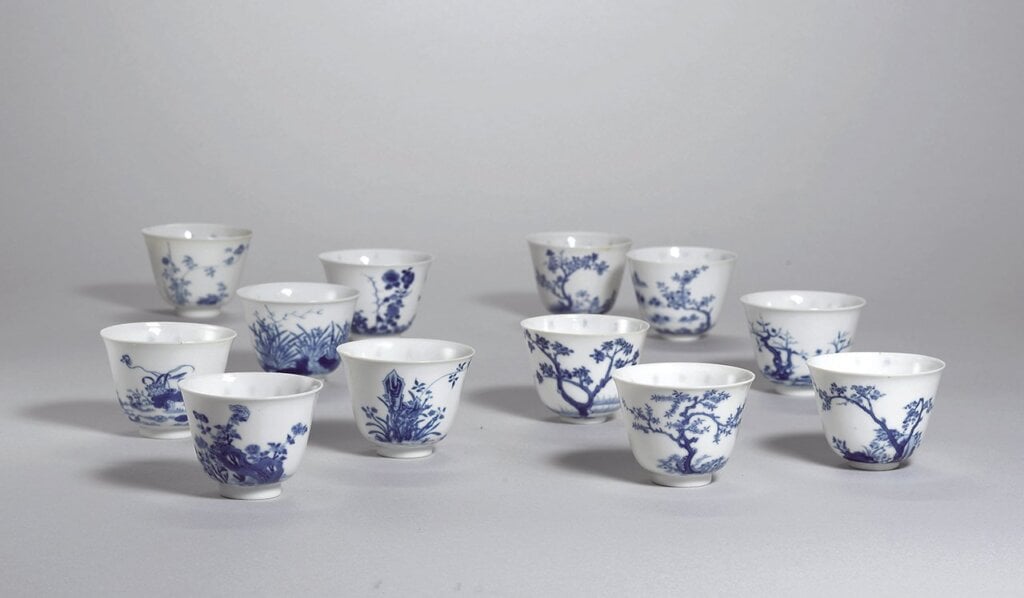 佳士得:編號2908清康熙〈青花十二月令花神杯〉一套12件,成交價3610萬港元。