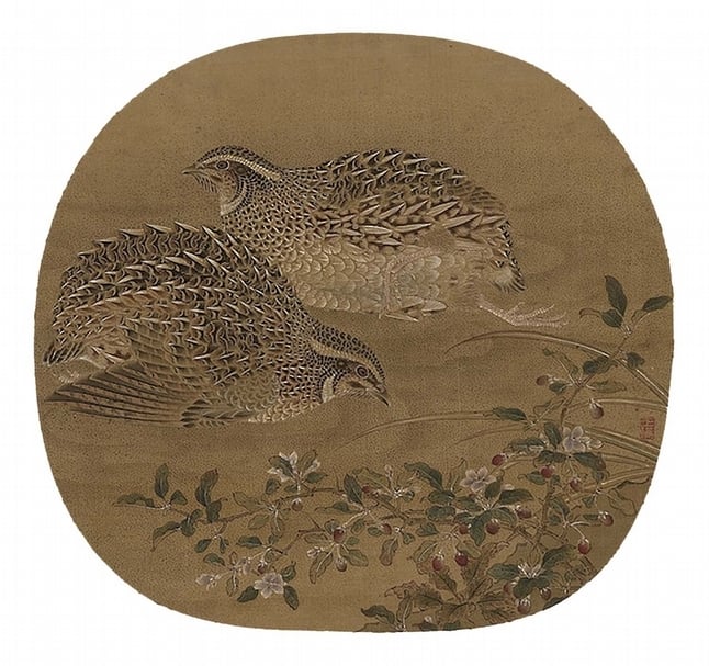 宋李安忠〈野卉秋鶉〉，23×24.5公分。鳥禽：鵪鶉。（國立故宮博物院提供）