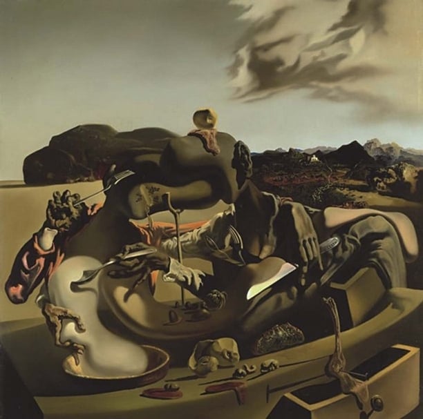 達利《秋天的骨肉相殘》，1936，油彩、畫布，65.1×65.1cm，英國倫敦泰特藝廊。