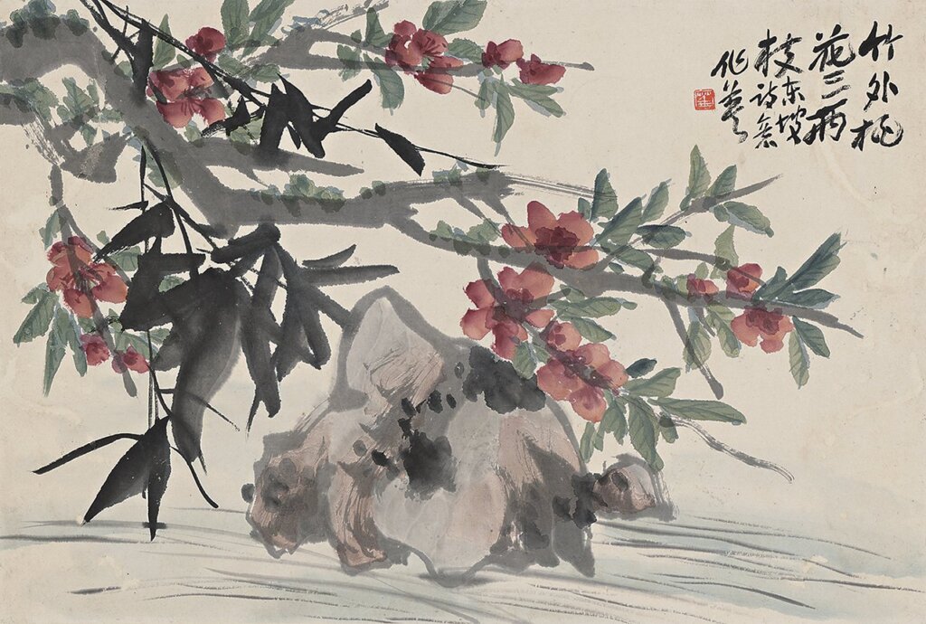 蒲華1888年作〈花卉屏〉，設色紙本二條屏，每屏27.7×40.8公分。©北京故宮博物院。
