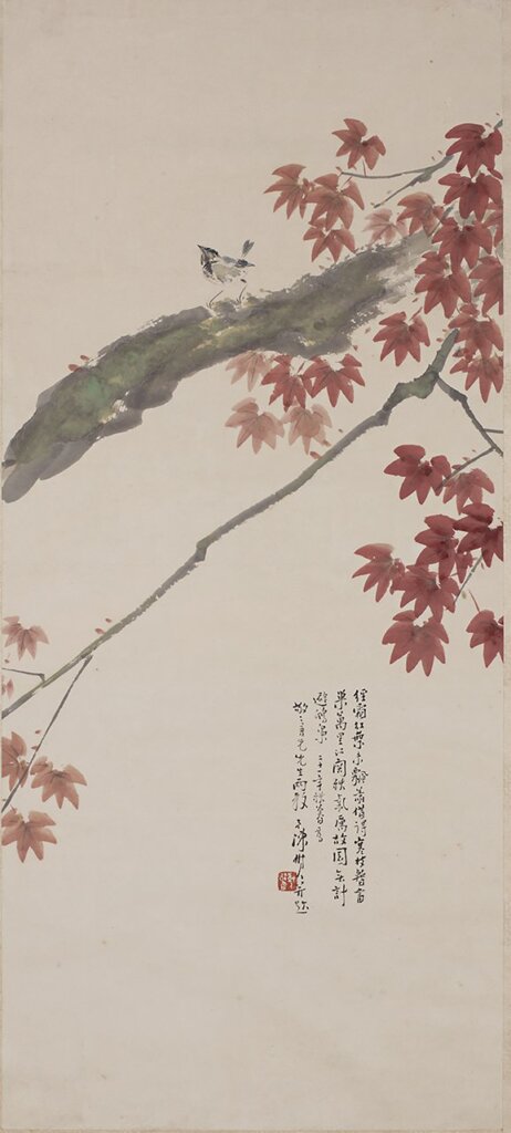 民國陳樹人〈紅葉圖〉，99×43.8公分，何應欽遺贈。