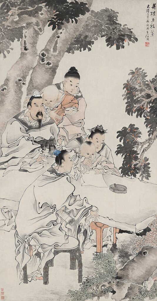 任頤1877年作〈丹桂五枝芳圖〉，設色紙本立軸，181.5×95.1公分。©北京故宮博物院。