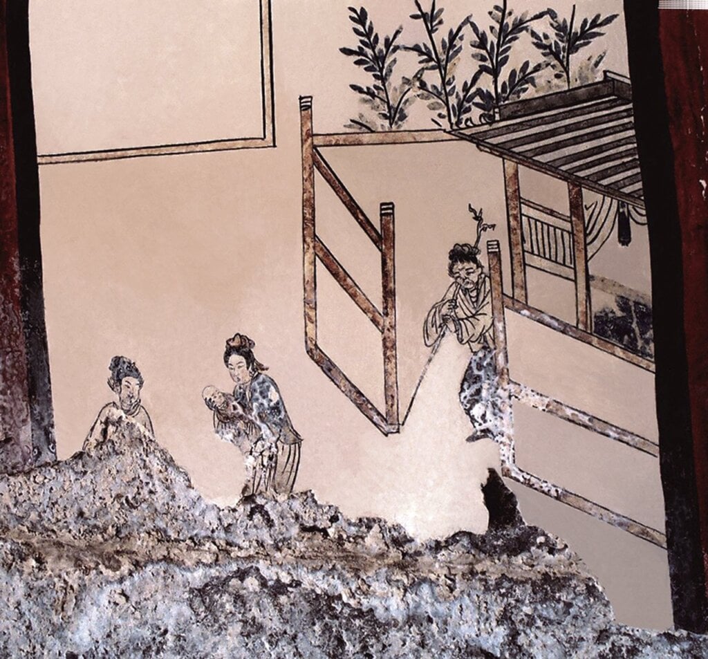 西北壁郭巨埋兒行孝。