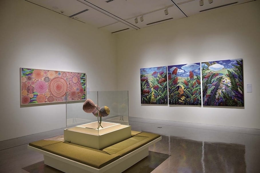 國美館四大美術館舉辦的聯合大展「花之禮讚」展場一景。(國美館提供)
