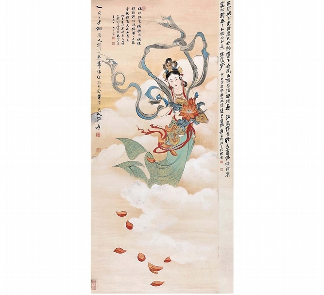 張大千1935年作〈天女散花〉。（本刊資料室提供）
