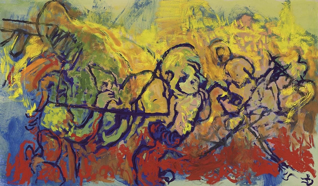 麗塔．亞克曼《原色域中的輪廓 》（Contours in Prime Color Field），油彩、畫布，119.4×203.2×3.8cm，2018-2019。（© 麗塔·亞克曼，藝術家與豪瑟沃斯畫廊提供）