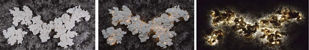 趙夢《祥雲圖2》，陶瓷、宣紙、墨、壓克力，150×80cm，2018。（索卡藝術中心提供）