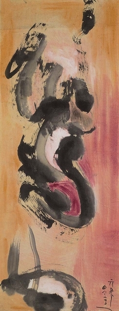 李元佳《無題》， 油彩、紙本，69×26.7cm，1959。（尊彩藝術中心提供）
