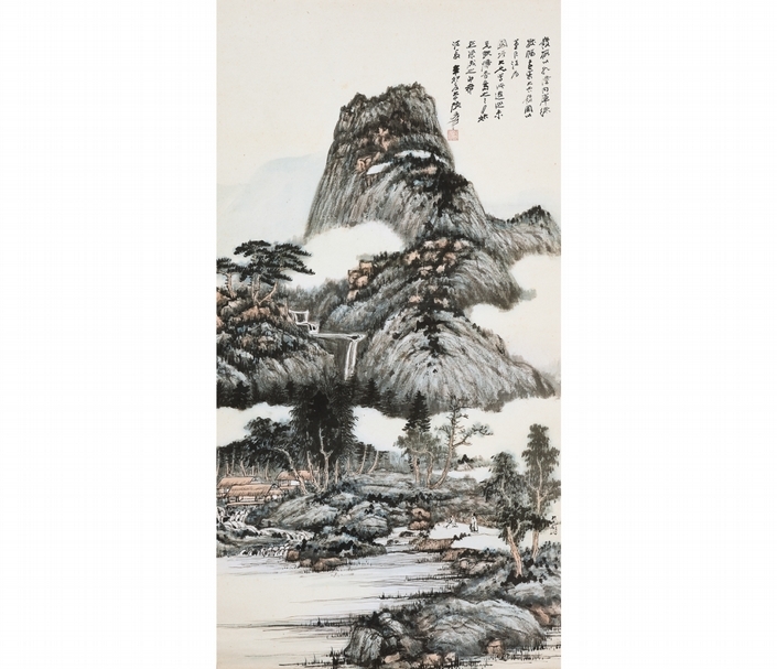 張大千《溪山深秀》，設色紙本，鏡框，92X48cm，1951，估價：2,800,000-3,800,000港元。（邦瀚斯提供）