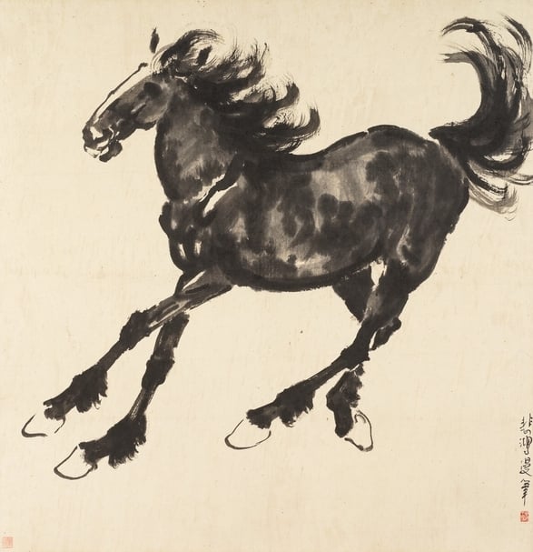 徐悲鴻《奔馬圖》，水墨紙本，鏡框，112 x 109cm，估價：,500,000-2,000,000港元。（邦瀚斯提供）