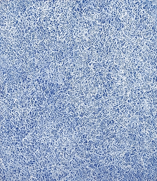 草間彌生（Yayoi Kusama）《雨之二》，壓克力顏料、畫布，53×45.5cm，1988，估價：1,600,000-2,600,000港元。（中國嘉德(香港)國際拍賣提供）