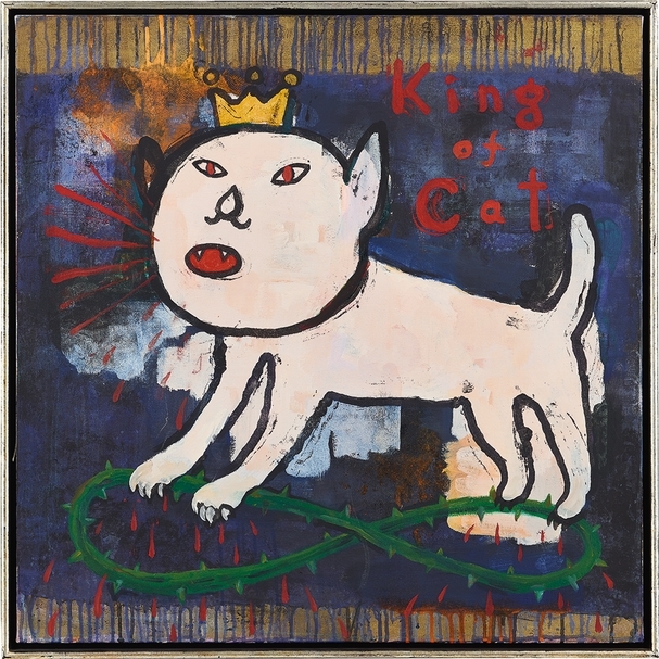 奈良美智（Yoshitomo Nara）《猫王》，壓克力顏料、畫布，80×80cm，1992，估價：2,000,000-3,000,000港元。（中國嘉德(香港)國際拍賣提供）