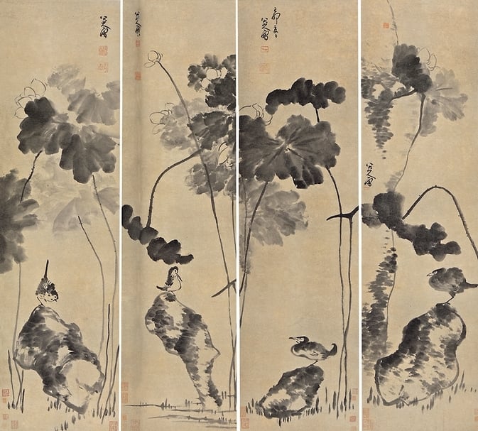清朱耷〈花鳥四屏〉。(本刊資料室提供)