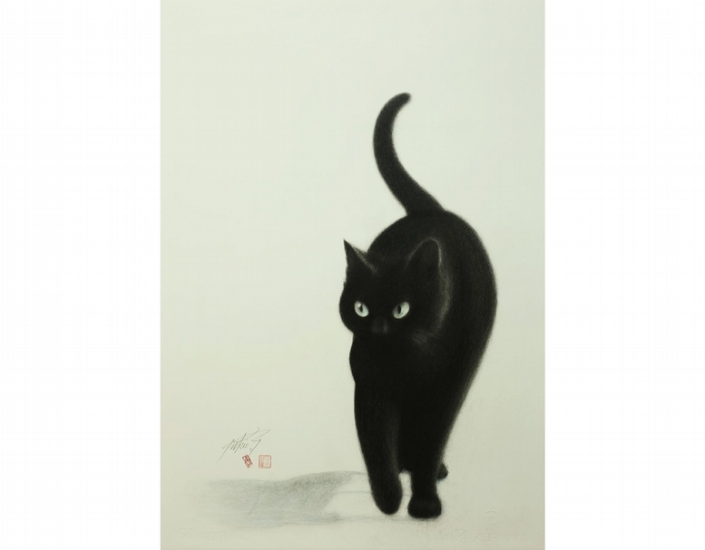 高橋行雄(Takahashi Yukio)《影》,彩色鉛筆、版畫紙,45x68cm,2014。(阿波羅畫廊提供)