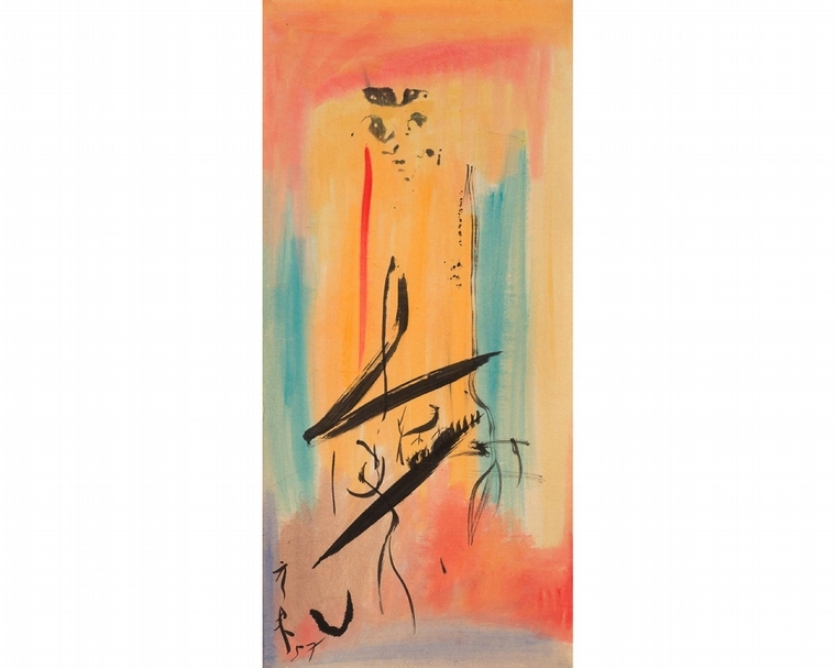 李元佳《無題》，水墨、水彩、紙本，78.3×36cm，約1958。（尊彩藝術中心提供）