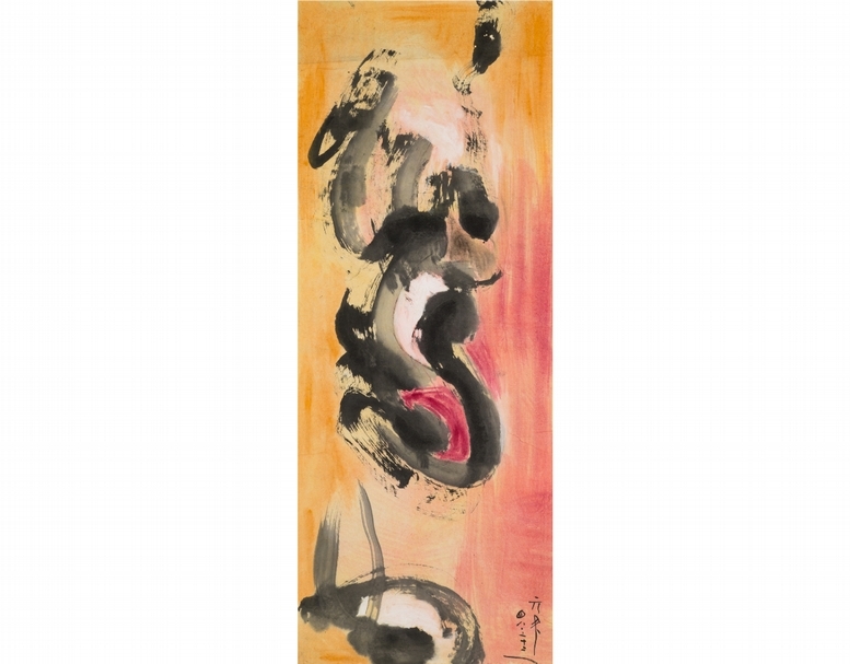 李元佳《無題》，油彩、紙本，69×26.7cm，1959。（尊彩藝術中心提供）