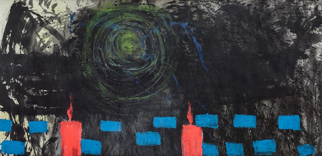 趙春翔《慈暉普佑ll》，水墨、壓克力顏料、紙本，89x185cm，1984。（尊彩藝術中心提供）