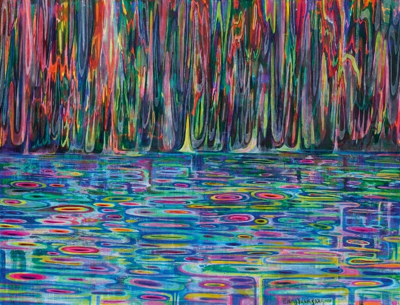 黃宇興《河流》，壓克力彩、畫布，190 × 250 cm，2015。估價: HK$ 650,000 – 1,000,000。（中國嘉德(香港)國際拍賣提供）