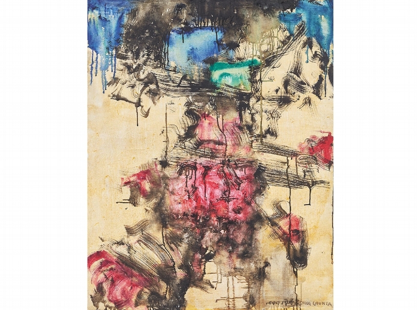 周春芽「石頭系列」，油彩、畫布，100 × 80 cm，1999。估價HK$：2,200,000 – 3,200,000。（中國嘉德(香港)國際拍賣提供）