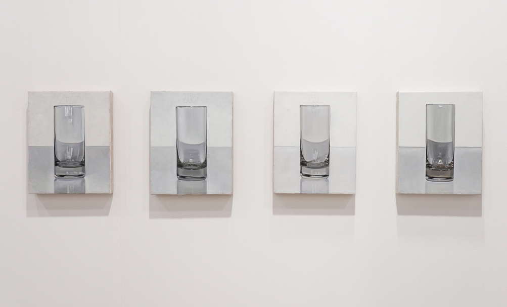彼得．德雷爾（Peter Dreher），《2427, 2012》、《2087, 2004》、《1833,2》、《1330, 1994》，油彩畫布，25x20cm，1932。（本刊資料室）