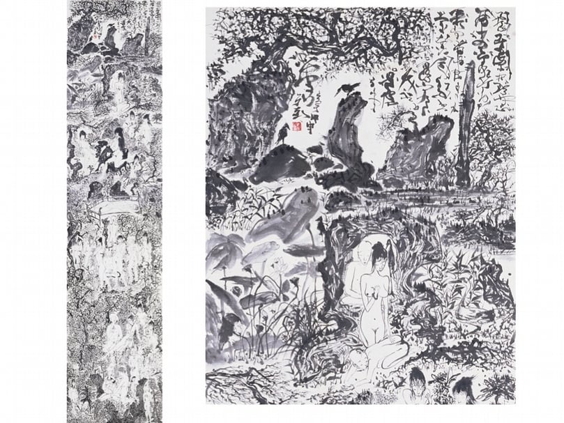 于彭2004年作《慾望山水之二》，233×52.5cm（©何醇麗）