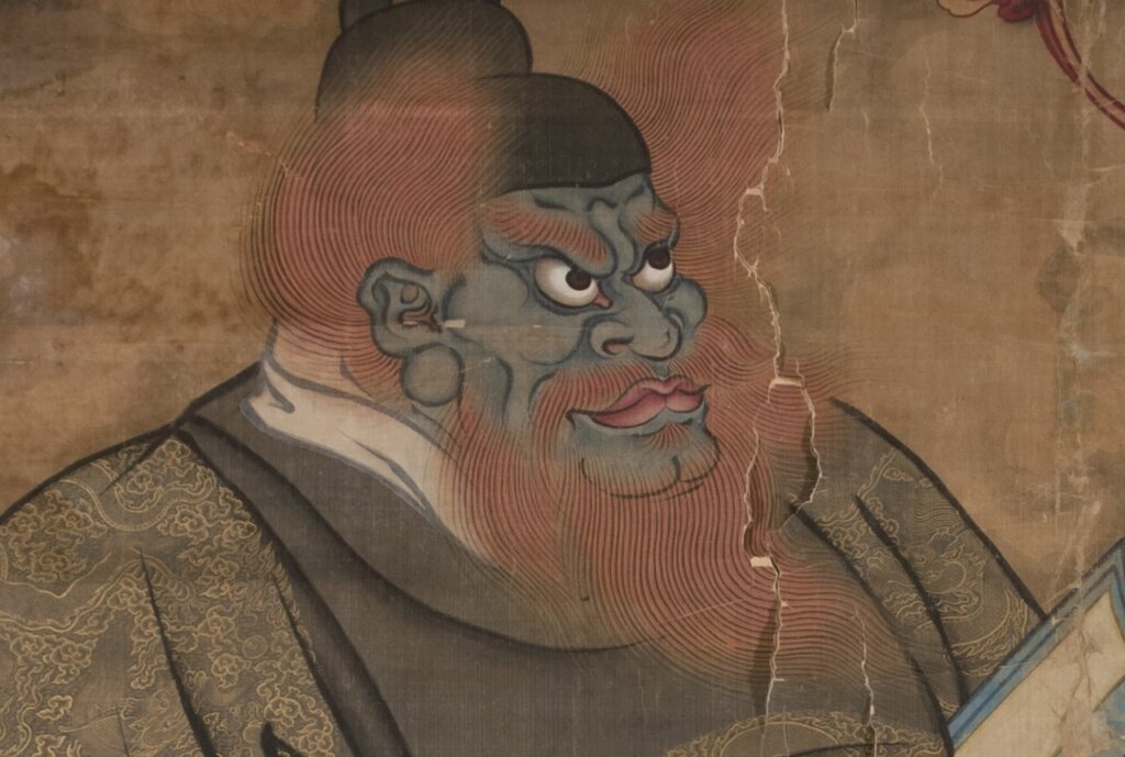 〈辛天君〉修復前（左）後細節比對。圖／波士頓美術館。
