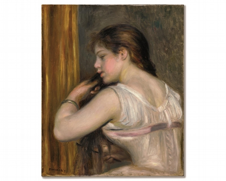 皮耶–奧古斯特．雷諾瓦（Auguste Renoir）約作於1896年的作品《梳妝少女》，估價1,200萬港元，此作來源有序，吸引包括蘇富比國外專家競投。（© Sotheby's）