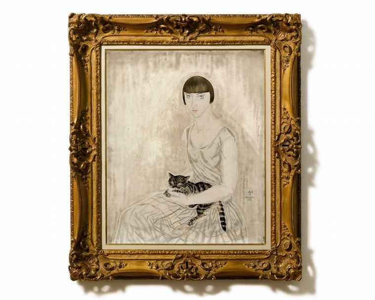 藤田嗣治（Léonard Tsuguharu Foujita）1926年的作品《少女與貓》。（© Sotheby's）