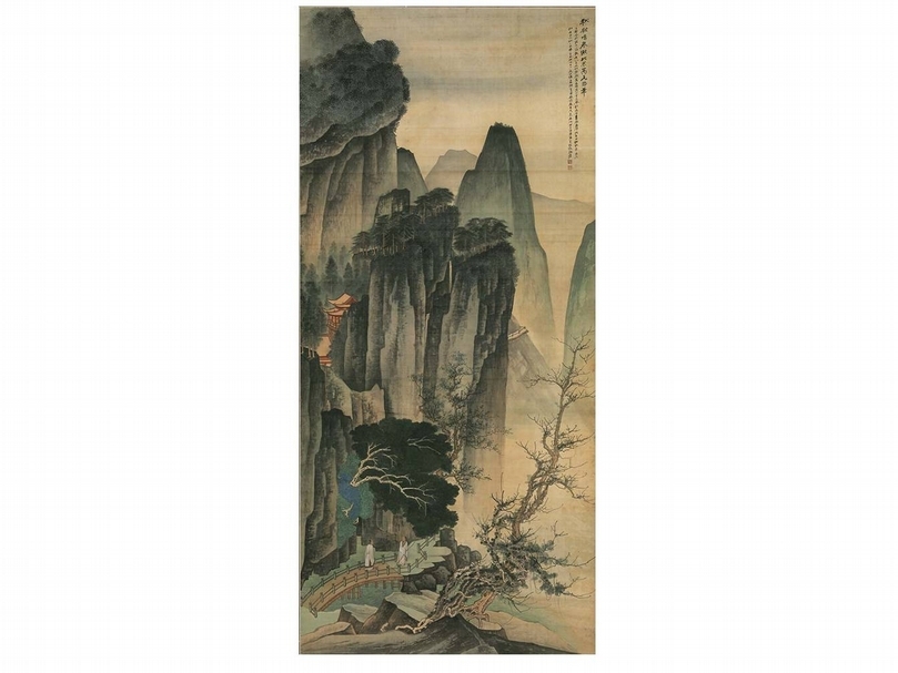 張大千〈秋壑鳴泉〉，212.5×97.6公分。圖片提供：國立故宮博物院